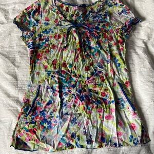Floral Multicolor Women's Scrub Top XS